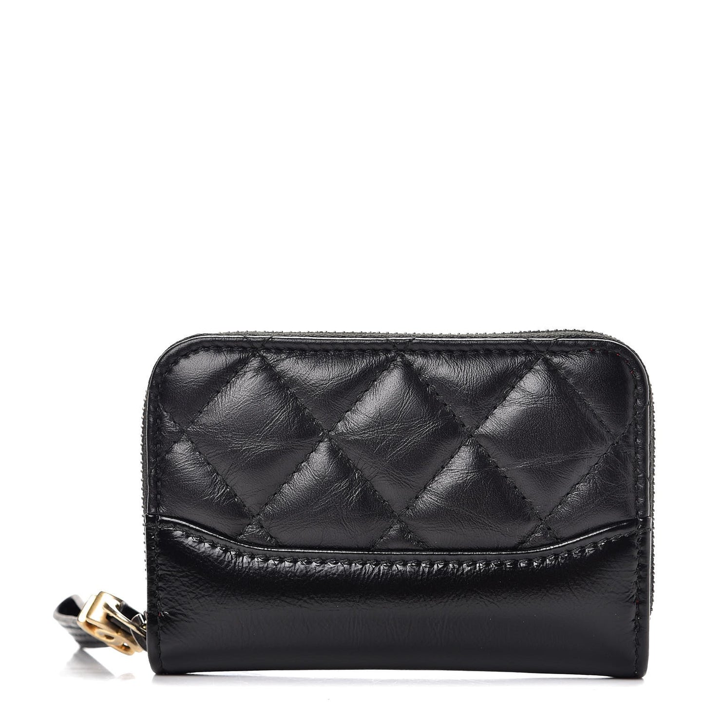 Aged Calfskin Quilted Gabrielle Zip Around Coin Purse Wallet Black