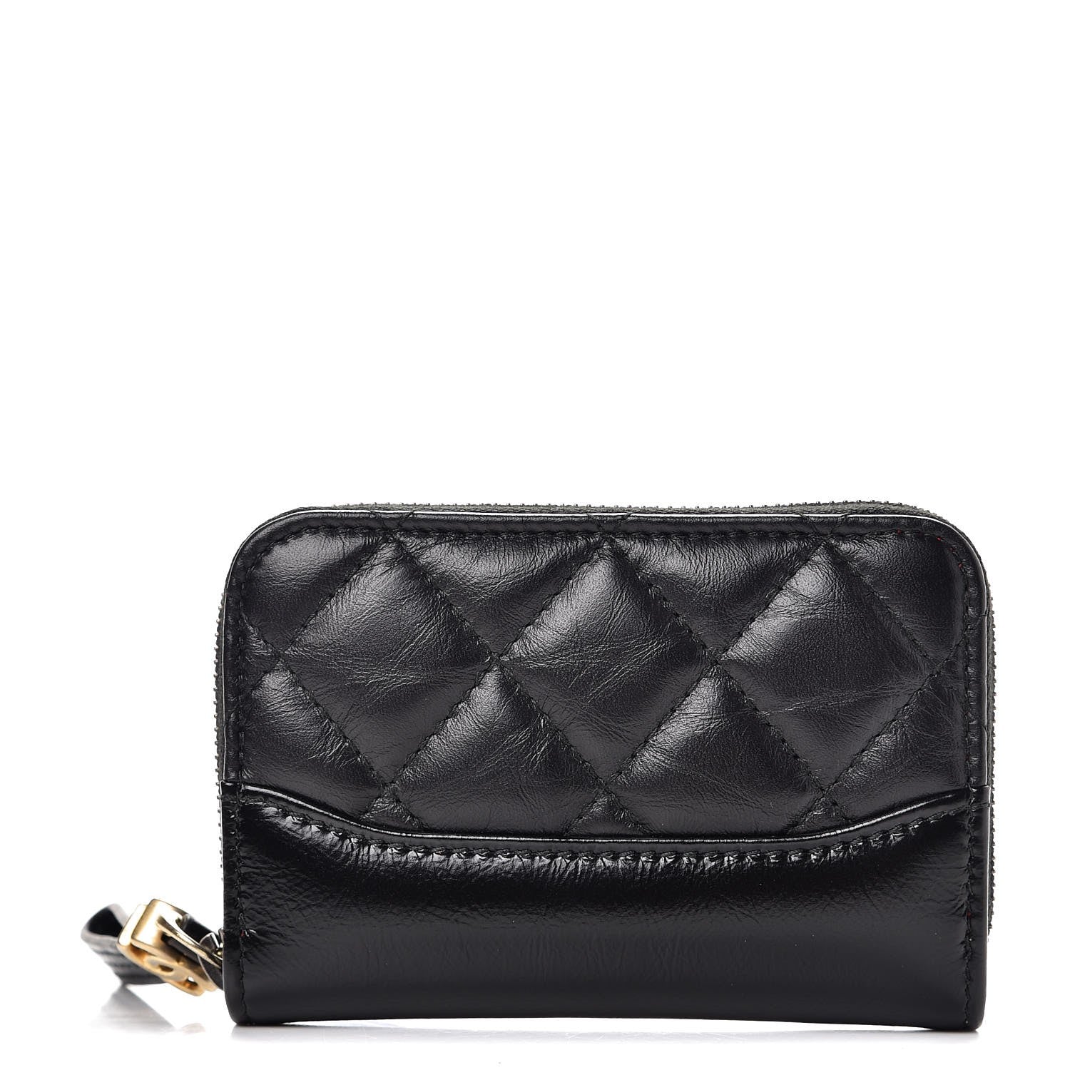Chanel Aged Calfskin Quilted Gabrielle Zip Around Coin Purse Wallet Black 1 of 8