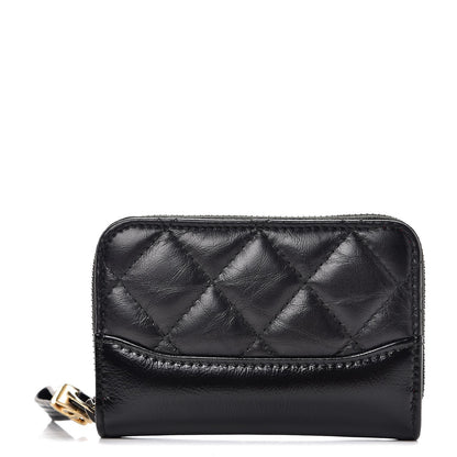 Chanel Aged Calfskin Quilted Gabrielle Zip Around Coin Purse Wallet Black 1 of 8