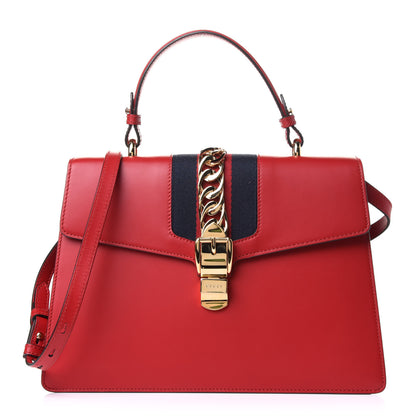 Gucci Calfskin Medium Sylvie Top Handle Bag Hibiscus Red 1 of 10