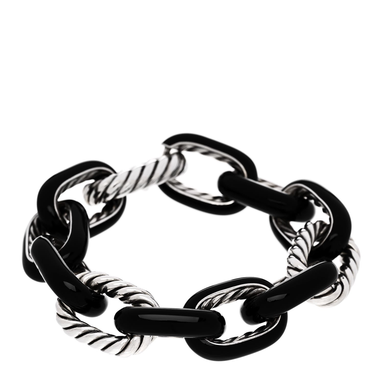 David Yurman Sterling Silver Black Ceramic 19mm Oval Link Bracelet 1 of 3
