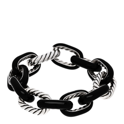 David Yurman Sterling Silver Black Ceramic 19mm Oval Link Bracelet 1 of 3
