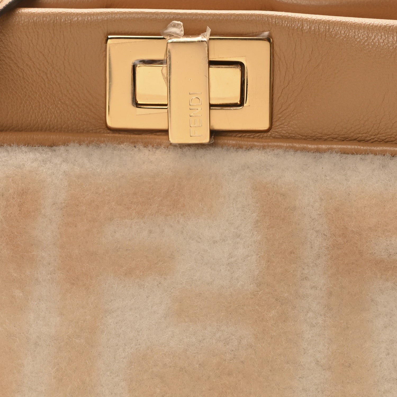 Fendi Shearling Nappa Macro FF 1974 Mini Peekaboo Iconic Satchel White Ice Cuoio Miele Scuro 8 of 10