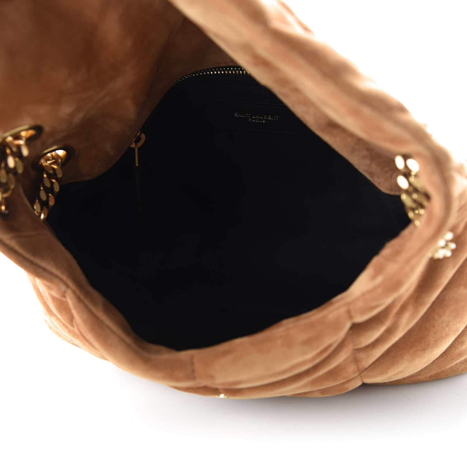 Saint Laurent Suede Calfskin Quilted Small Loulou Puffer Monogram Chain Satchel Cinnamon 5 of 9