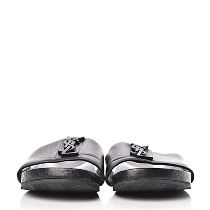 Saint Laurent Lambskin Joan Slide Sandals 39 Black 2 of 14