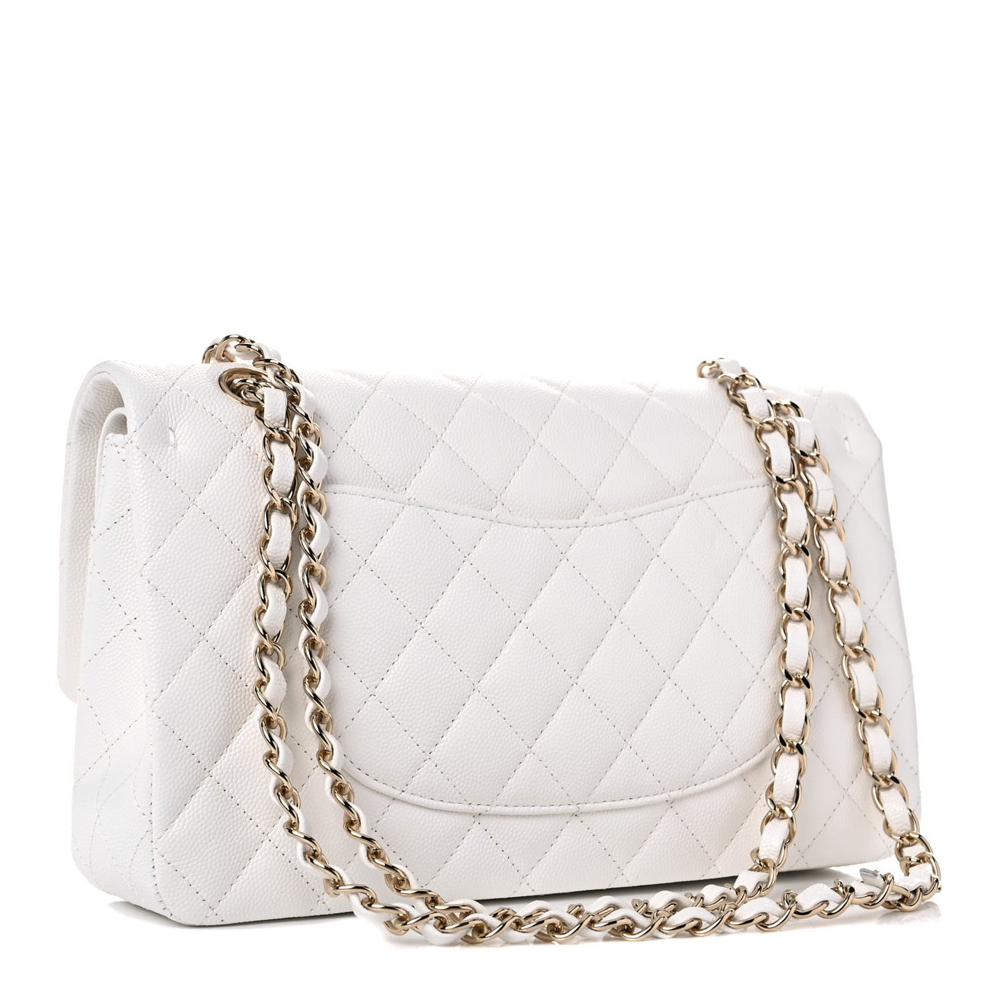 Caviar Quilted Medium Double Flap White