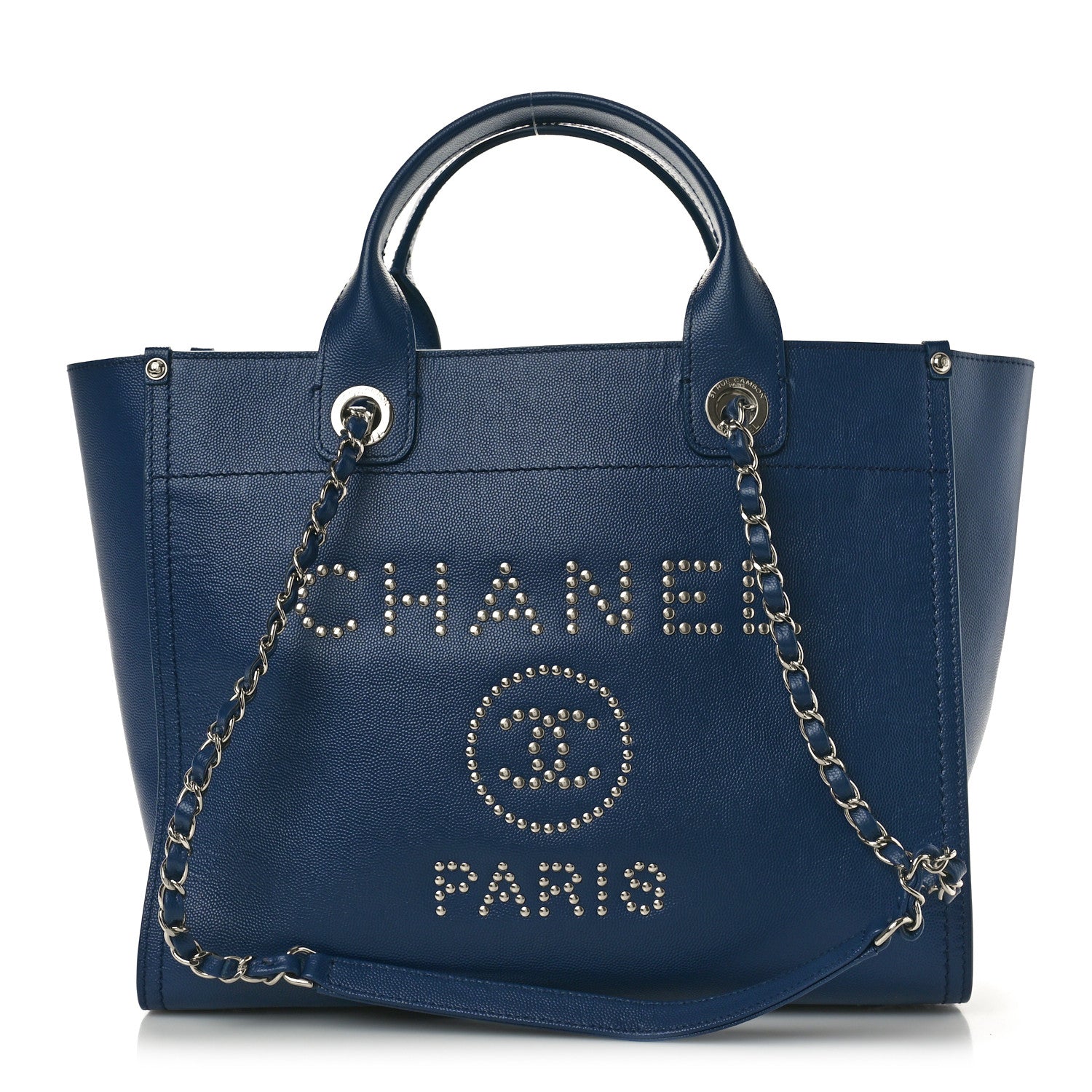 Chanel Caviar Small Studded Deauville Tote Navy 1 of 10