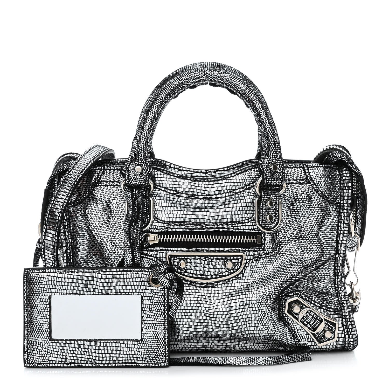 Balenciaga Metallic Calfskin Lizard Embossed Silver Metallic Edge Hardware Nano City Silver 1 of 10
