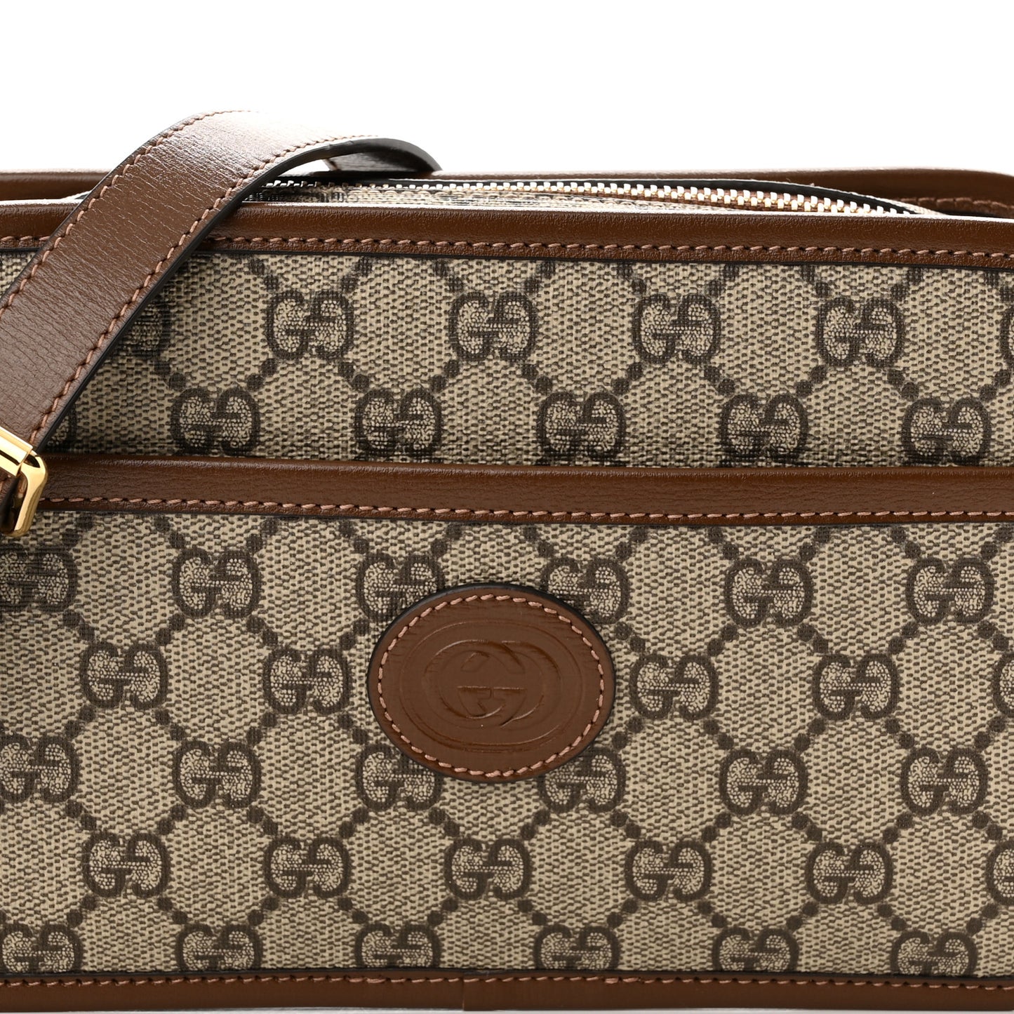 GG Supreme Monogram Azalea Calfskin Mini Retro Interlocking G Shoulder Bag Beige Ebony Brown Sugar