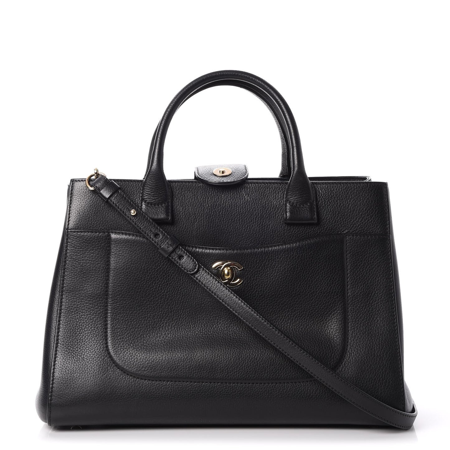 Grained Calfskin Medium Neo Executive Shopper Tote Black