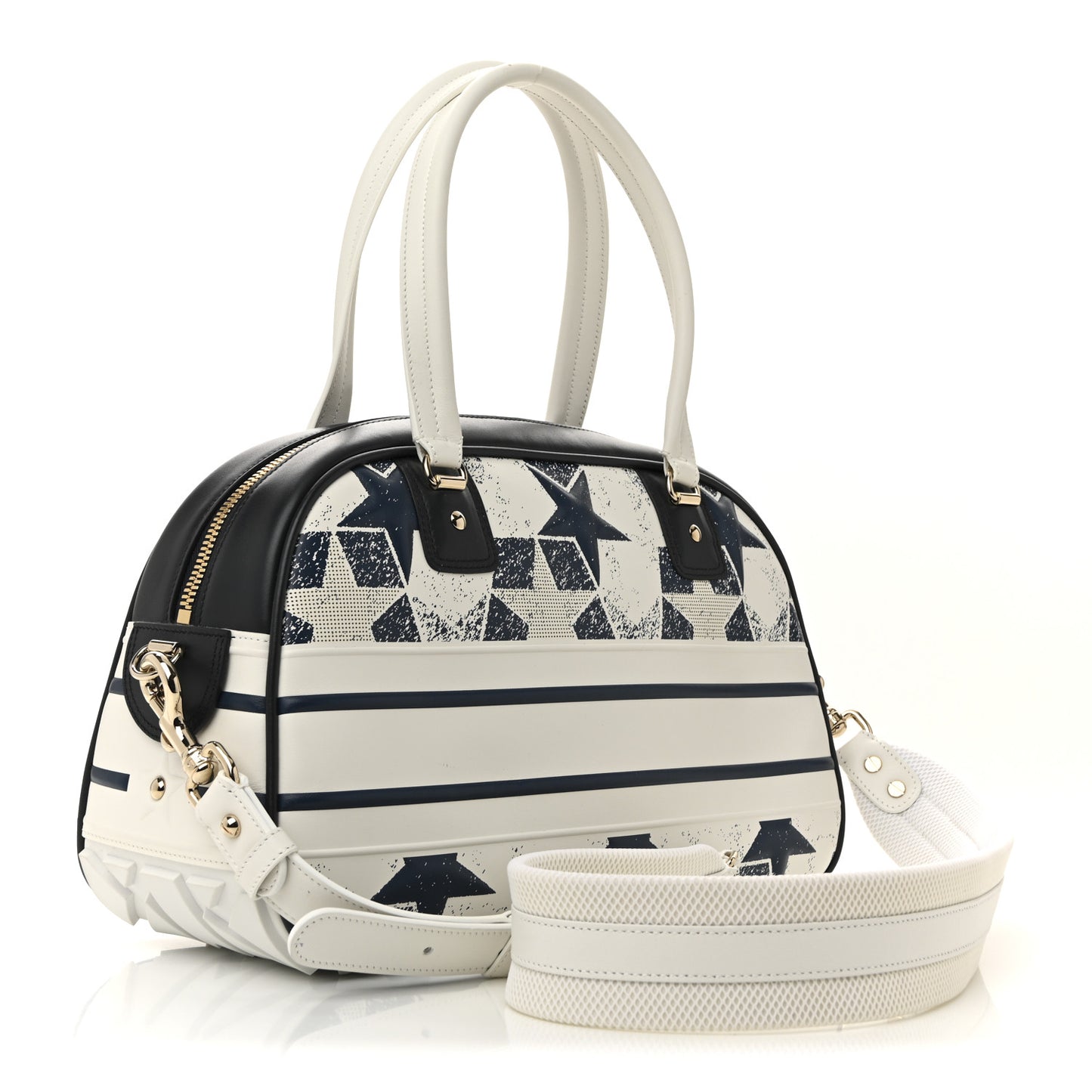 Calfskin Star Medium Dior Vibe Zip Bowling Bag White Blue