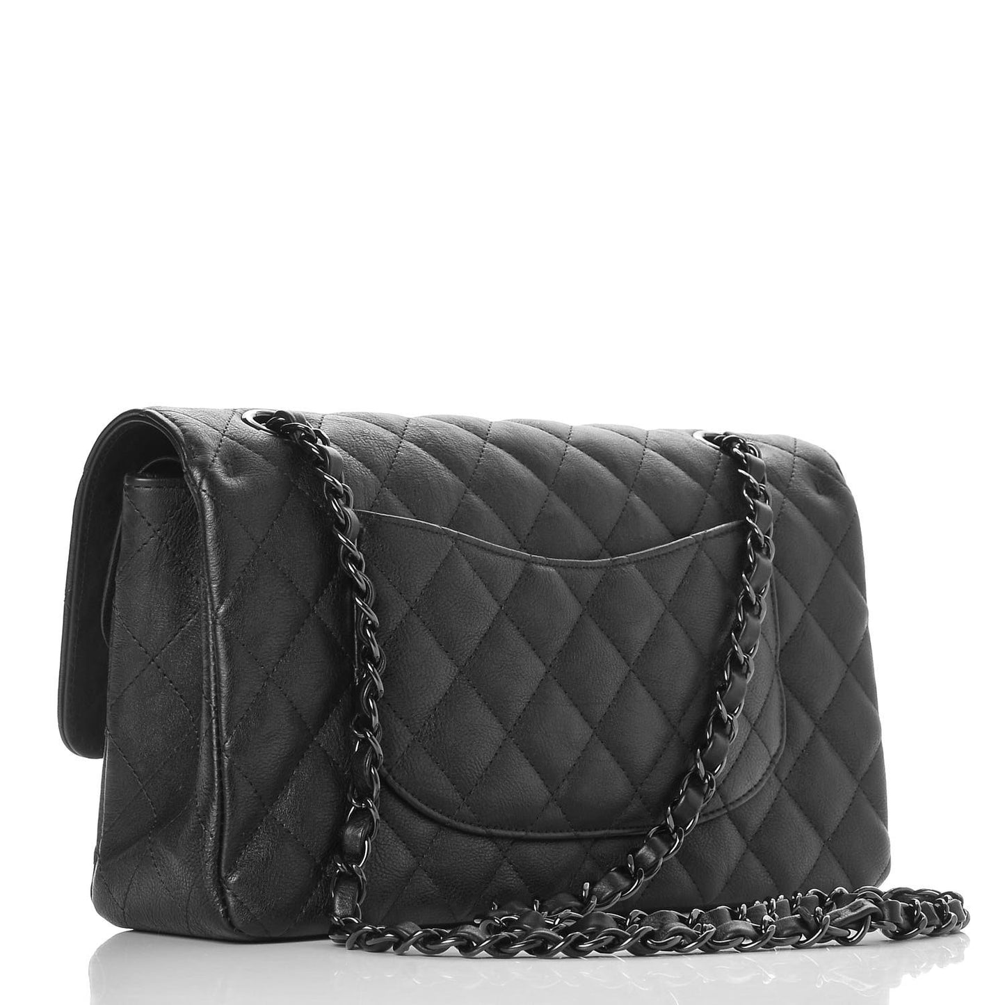 Crumpled Calfskin Quilted Medium Double Flap So Black