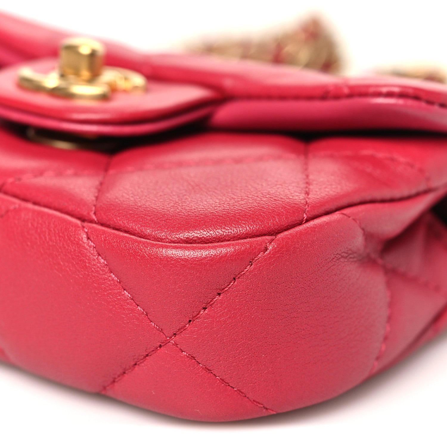 Chanel Calfskin Quilted Lady Handle Flap Card Holder With Chain Dark Pink 11 of 12
