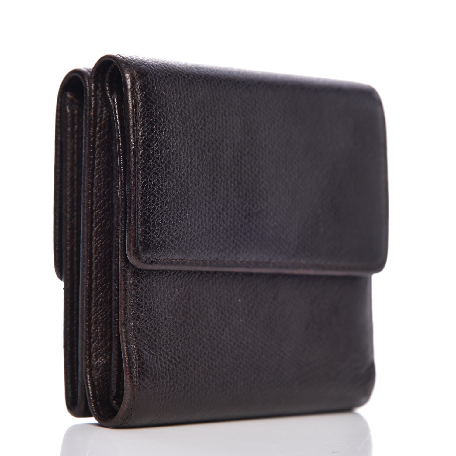 Chanel Grained Calfskin CC Button Compact Wallet Dark Brown 3 of 17