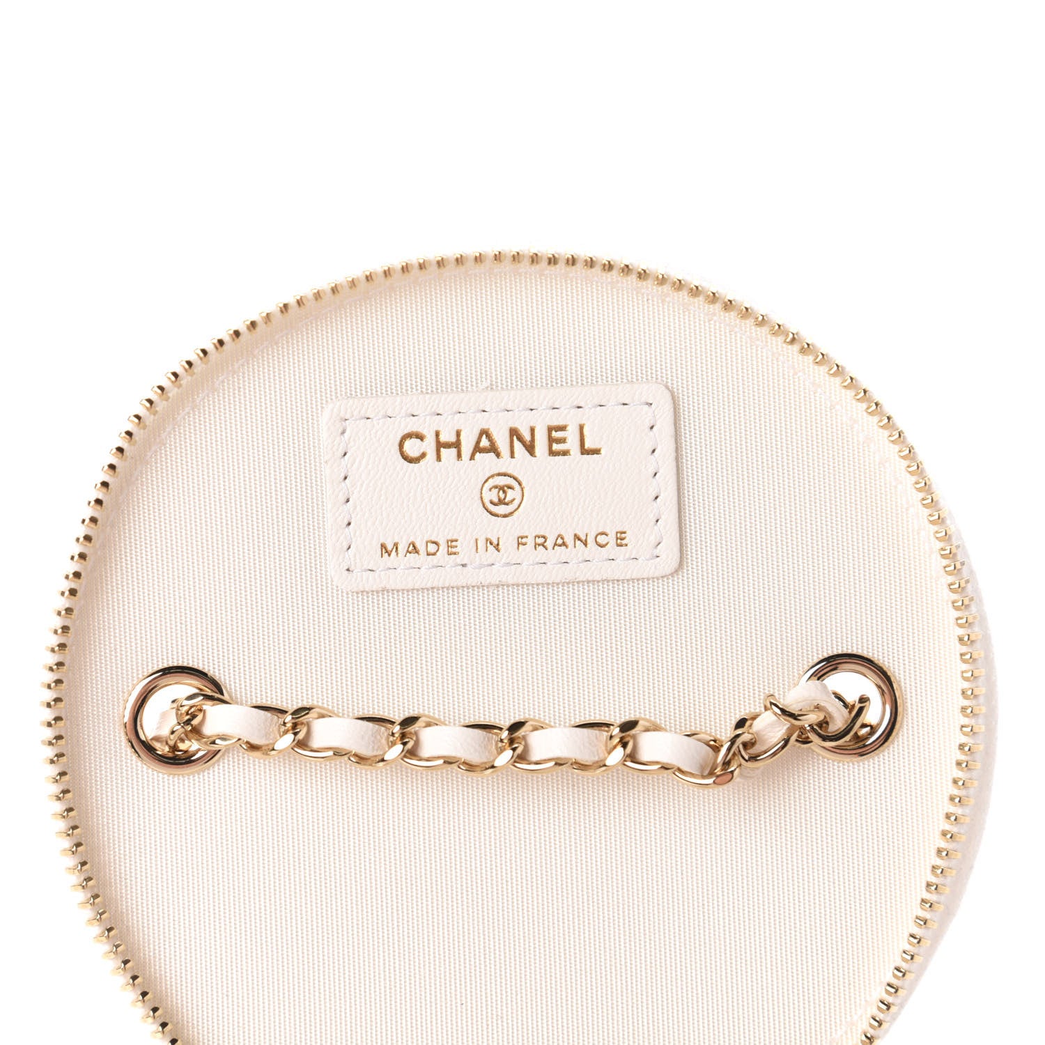 Chanel Lambskin Quilted Round Small Vanity Case With Chain White Black 8 of 11