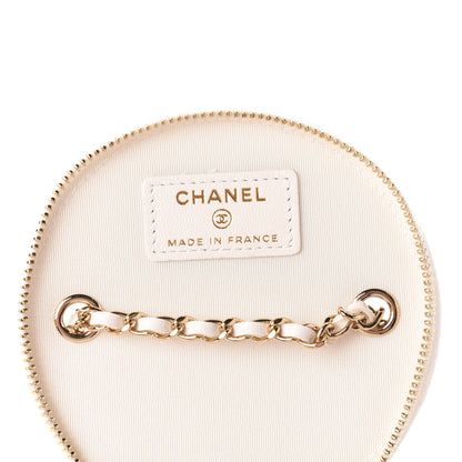 Chanel Lambskin Quilted Round Small Vanity Case With Chain White Black 8 of 11