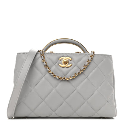 Chanel Calfskin Quilted Lady Handle Clutch Tote Grey 1 of 11