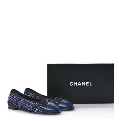 Chanel Wool Tweed Lambskin Cap Toe Ballerina Flats 37.5 Black Purple Blue White 9 of 9