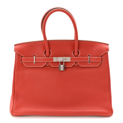 Hermes Taurillon Clemence Eclat Birkin 35 Sanguine White 1 of 11