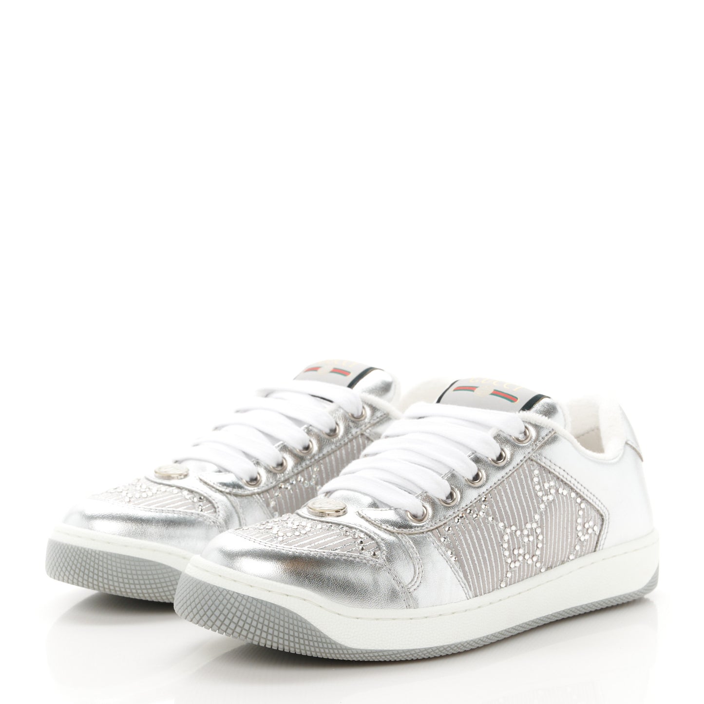 Metallic Nappa Silk Crystals Womens Screener Sneakers 36.5 Silver Light Grey