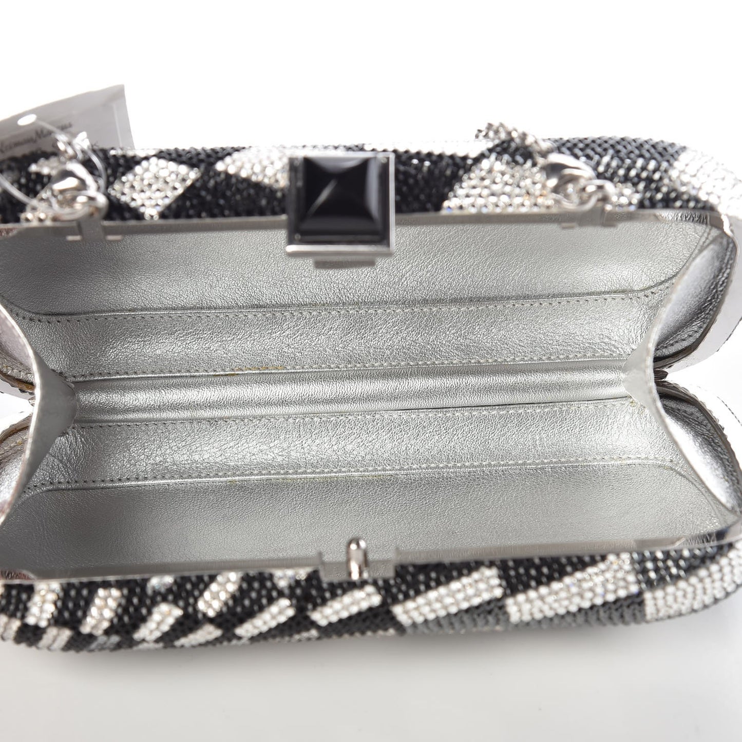 Swarovski Crystal Checkered Miniaudiere Clutch Black White