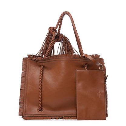 Valentino Garavani Calfskin The Rope Shopper Tan 1 of 9