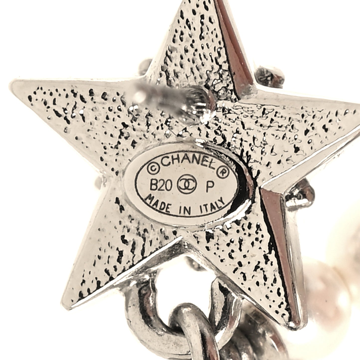 Crystal Pearl CC Star Drop Earrings Silver
