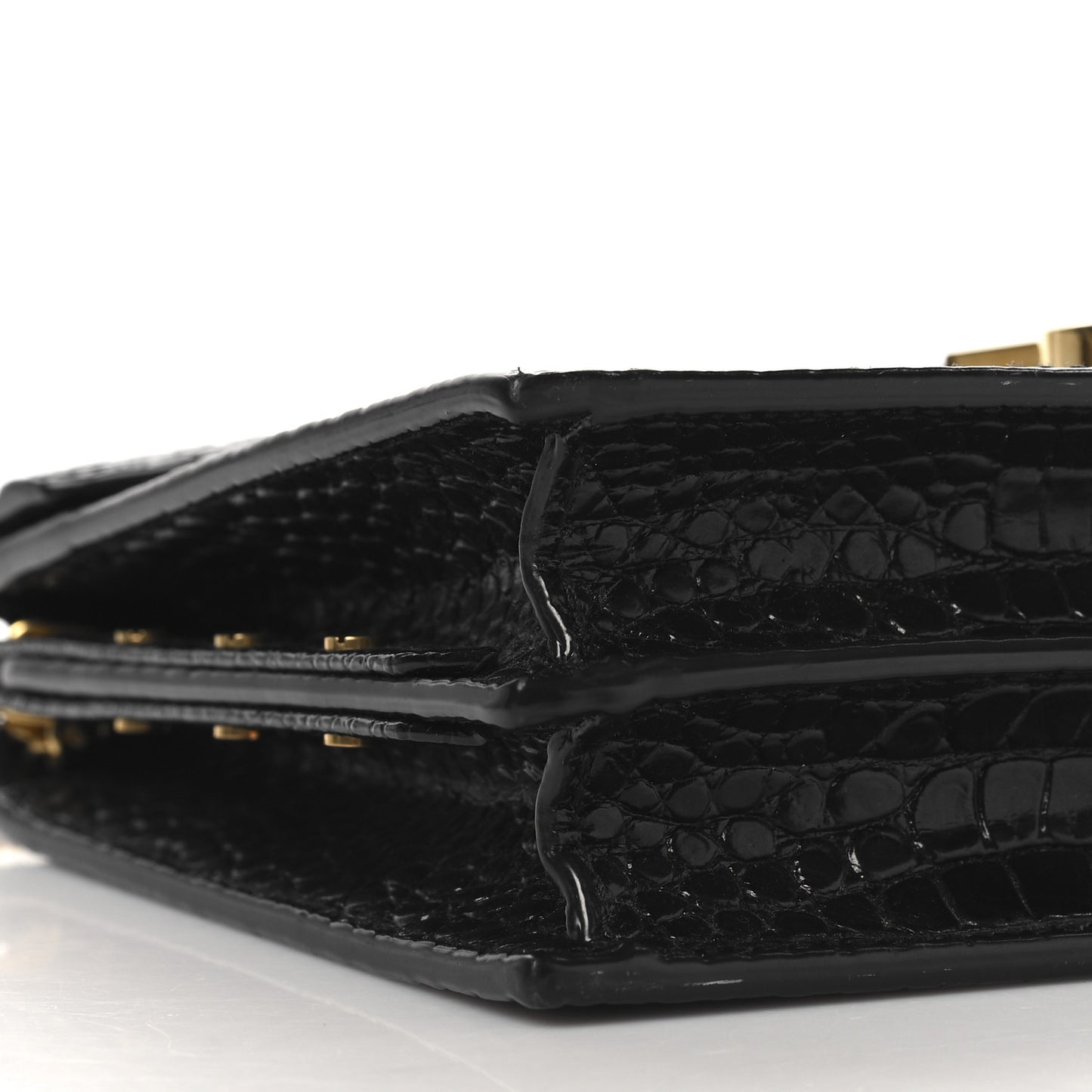 Calfskin Crocodile Embossed Monogram Cassandra Clasp Bag Black Rouge Legion