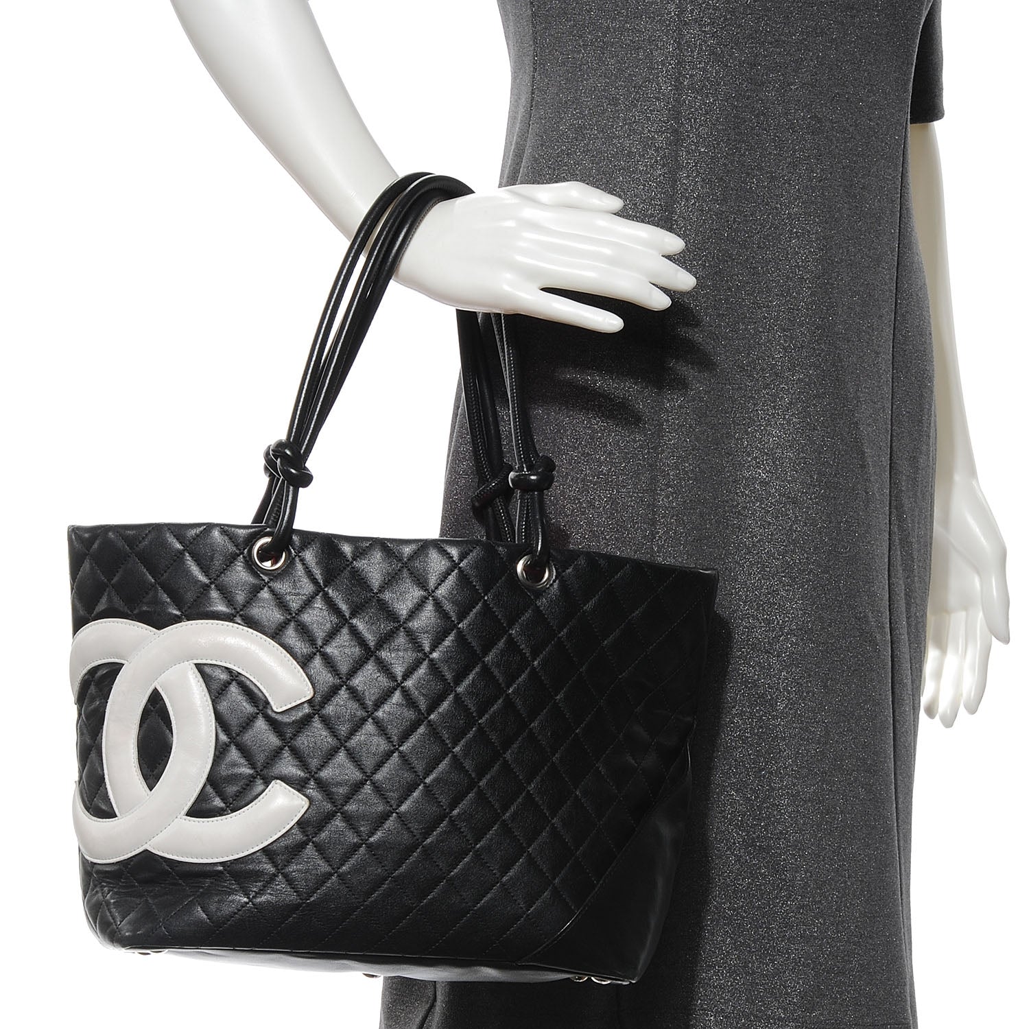 Chanel Calfskin Quilted Large Cambon Tote Black White 2 of 8