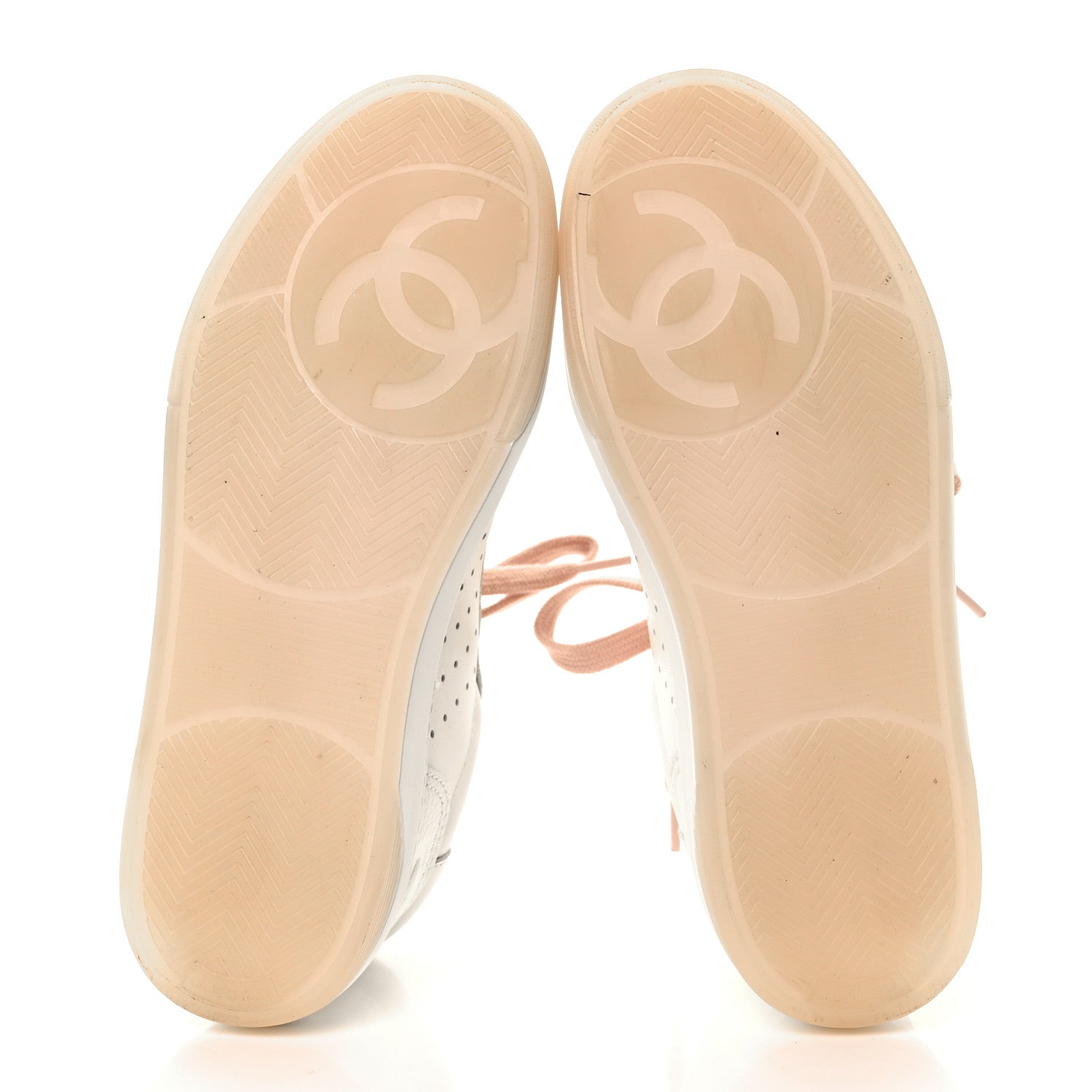 Chanel Grained Calfskin Fabric Womens Logo Sneakers 38 White Pink 5 of 7
