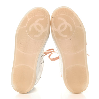 Chanel Grained Calfskin Fabric Womens Logo Sneakers 38 White Pink 5 of 7