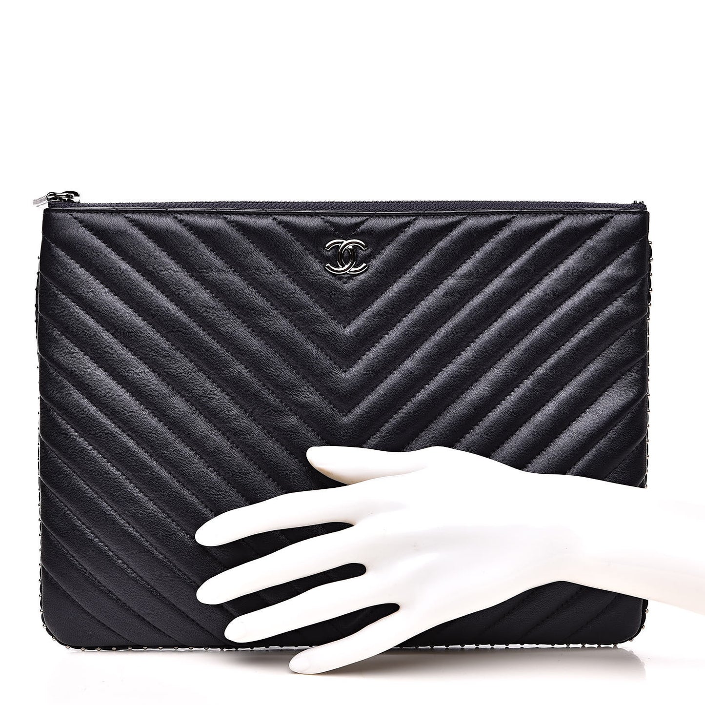 Calfskin Chevron Studded Quilted Medium Cosmetic Case Navy