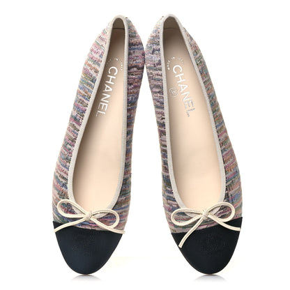 Chanel Sequin Grosgrain Cap Toe Ballerina Flats 39.5 Black Multicolor 5 of 10