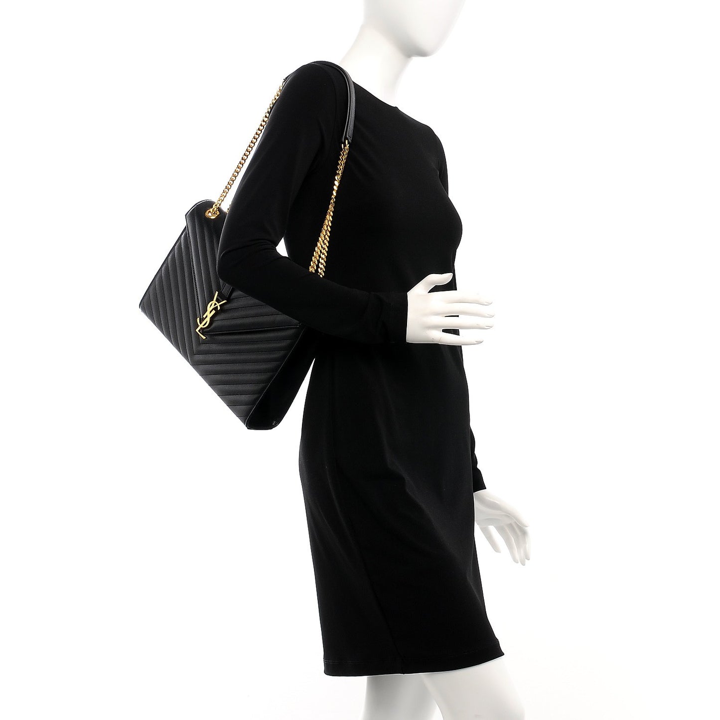 Grain De Poudre Matelasse Chevron Large Monogram Satchel Black