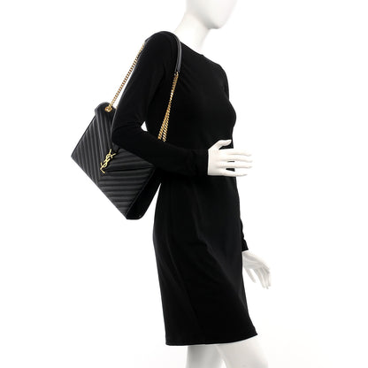 Saint Laurent Grain De Poudre Matelasse Chevron Large Monogram Satchel Black 2 of 7