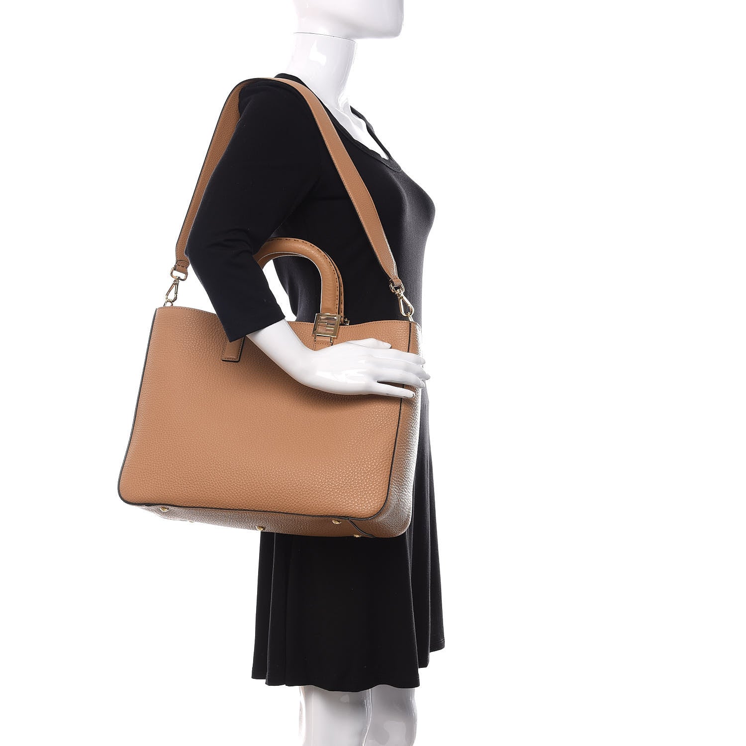 Fendi Cuoio Romano Selleria Medium FF Tote Miele Scuro 2 of 9