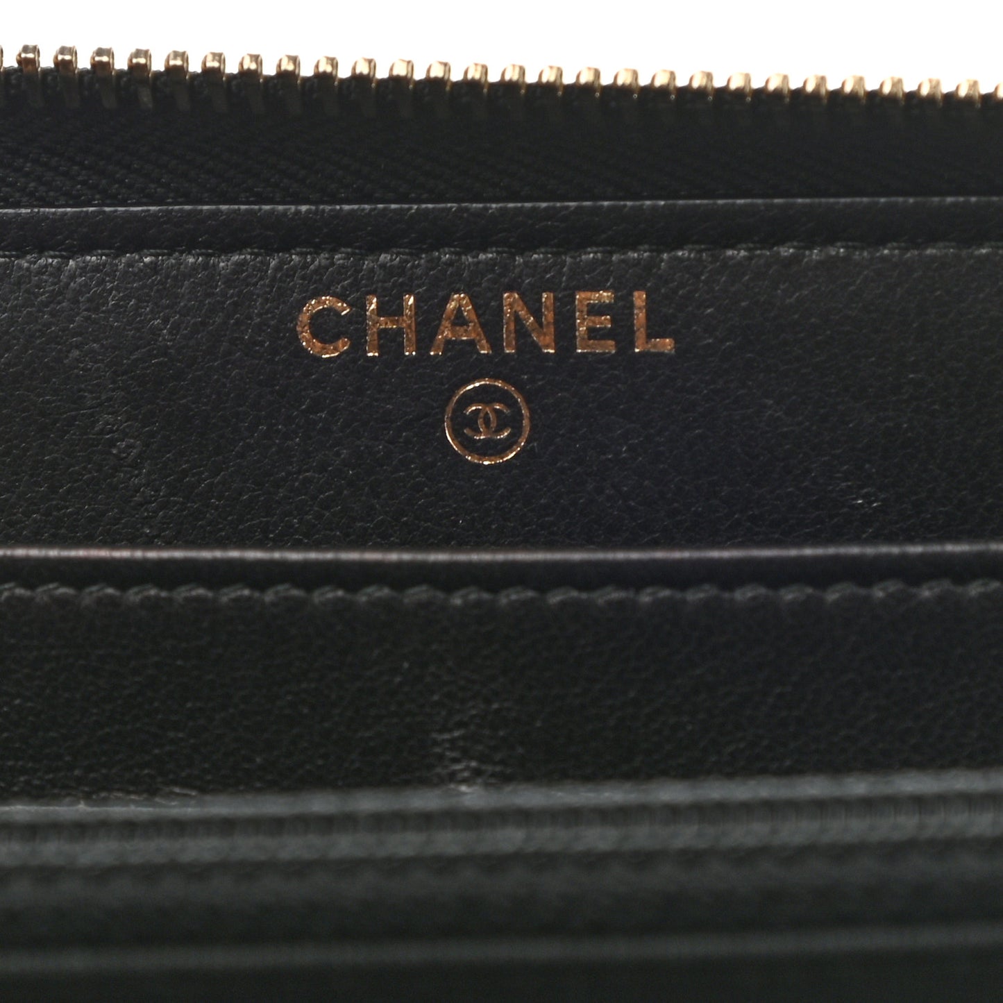 Calfskin Chevron Quilted Zip Around Wallet Black