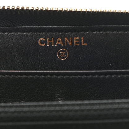 Chanel Calfskin Chevron Quilted Zip Around Wallet Black 6 of 10