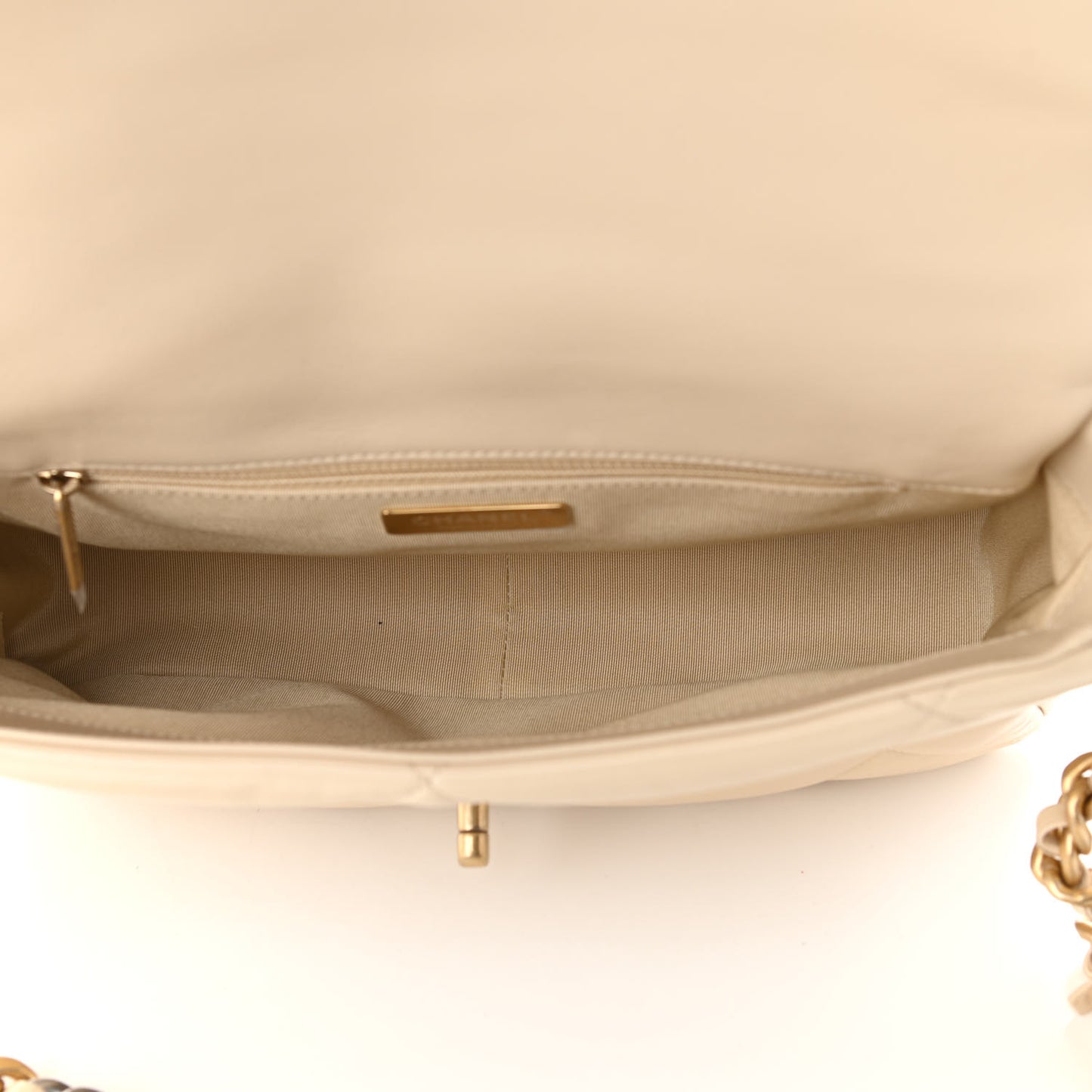 Lambskin Quilted Large Chanel 19 Flap Beige