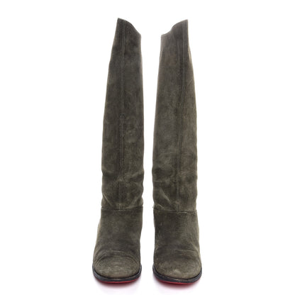 Christian Louboutin Suede Cate Chain Flat Tall Boots 40 Green 2 of 8