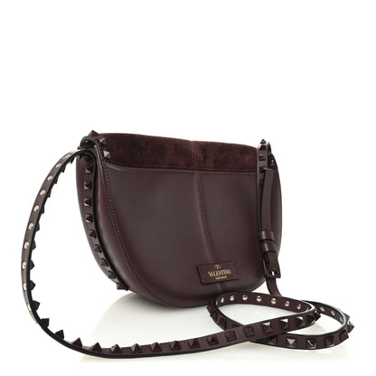 Valentino Garavani Suede Calfskin Rockstud Halfmoon Saddle Bag Rubin 3 of 9