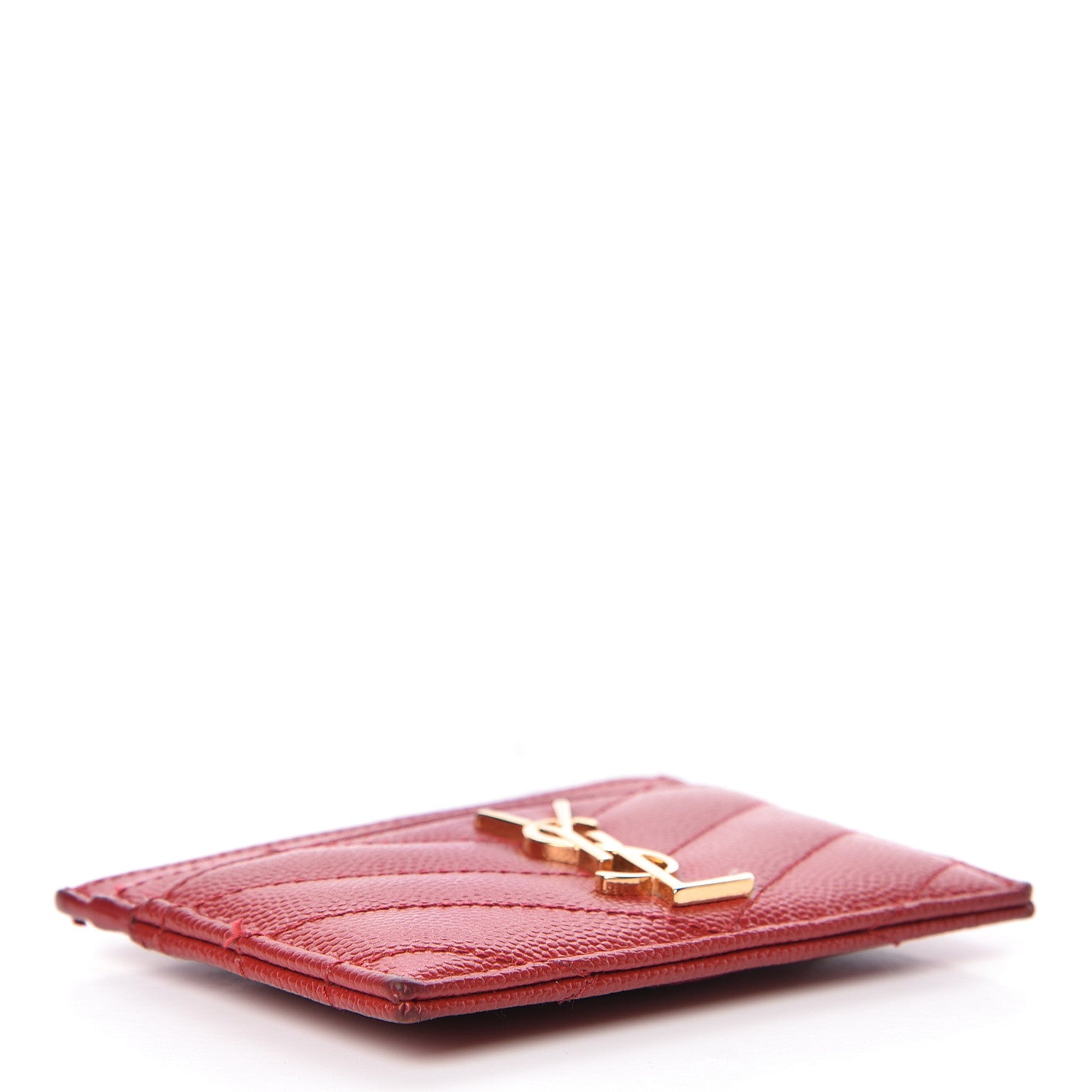 Saint Laurent Grain De Poudre Matelasse Chevron Credit Card Case New Red 4 of 15