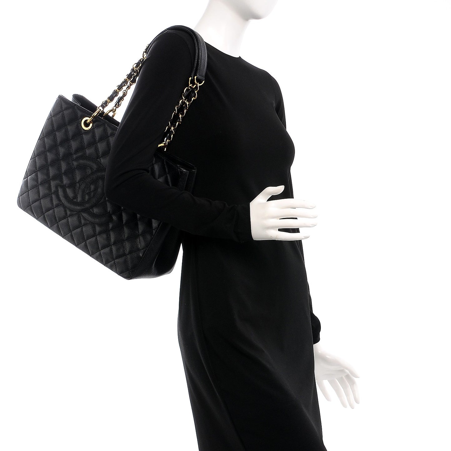 Caviar Quilted Grand Shopping Tote GST Black