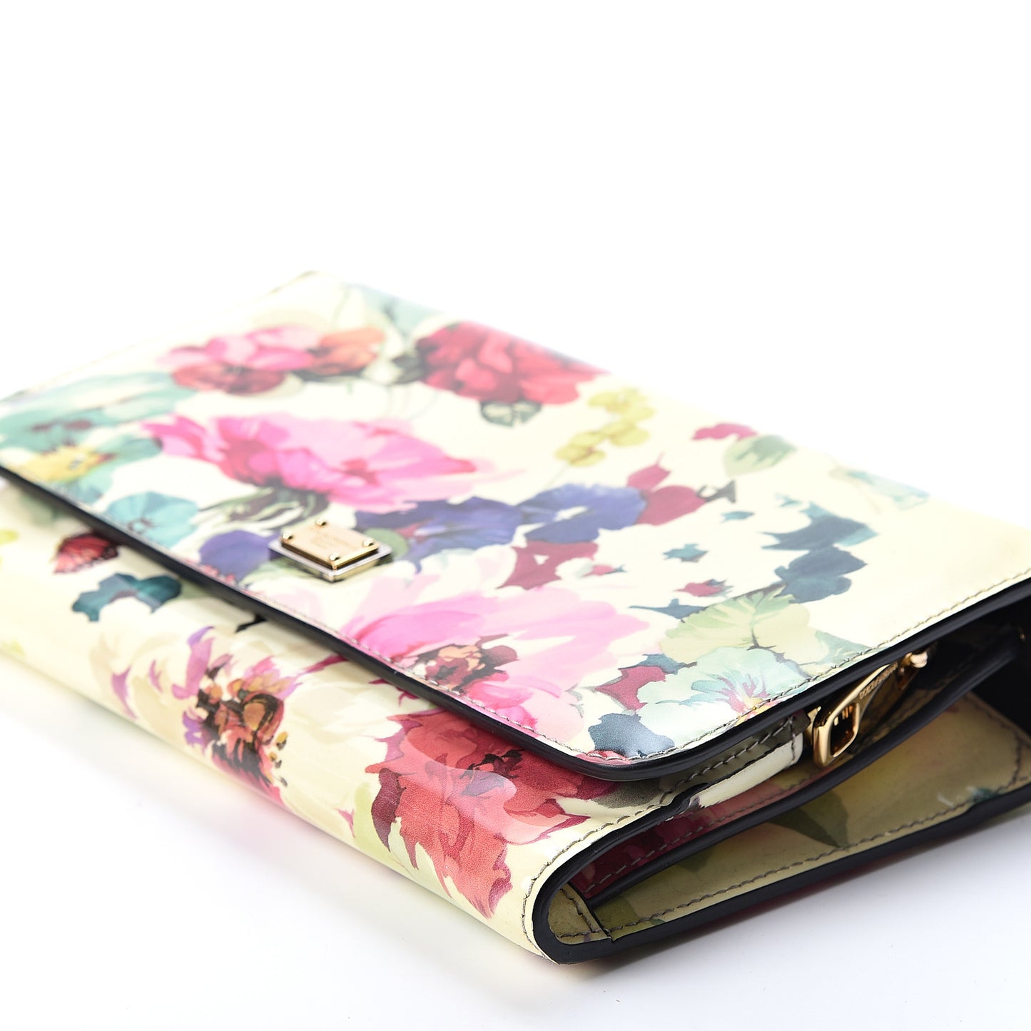 Patent Floral Print Wallet On Chain Multicolor