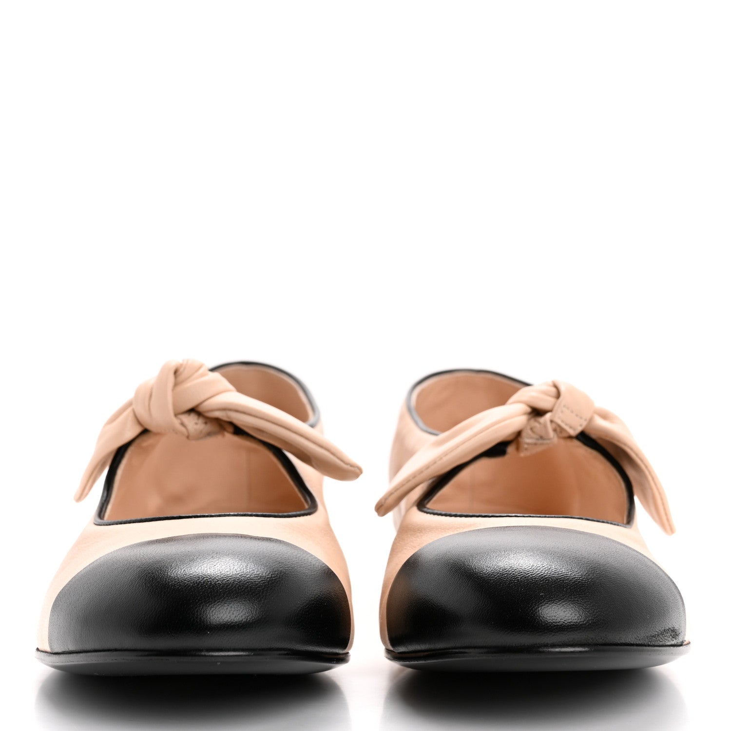 Chanel Lambskin Bow Mary Jane Flats 40.5 Beige Black 3 of 10
