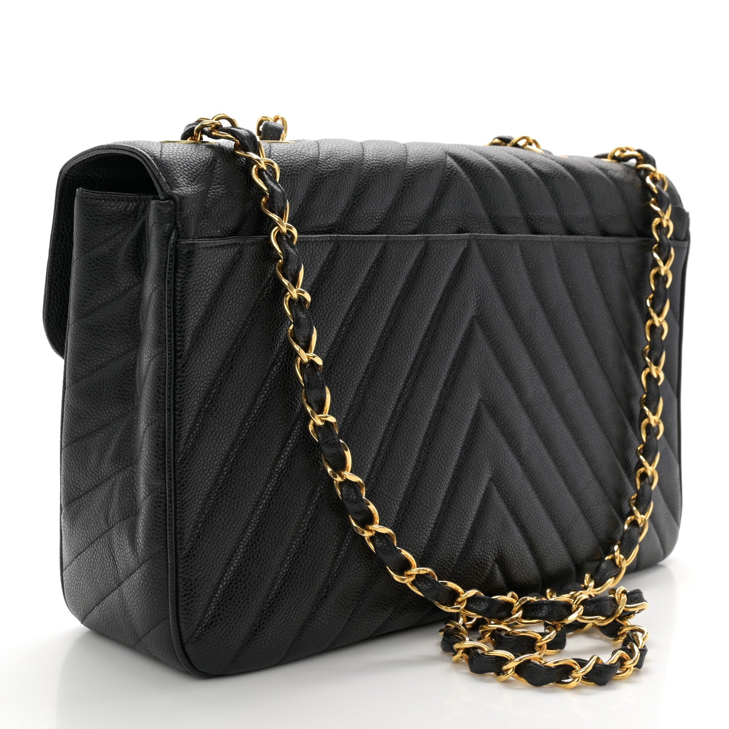Chanel Caviar Chevron Quilted Maxi Single Flap Black 3 of 10