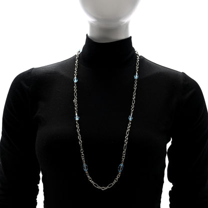David Yurman Sterling Silver 18K Yellow Gold Diamond Blue Topaz Figaro Chain Necklace 2 of 4