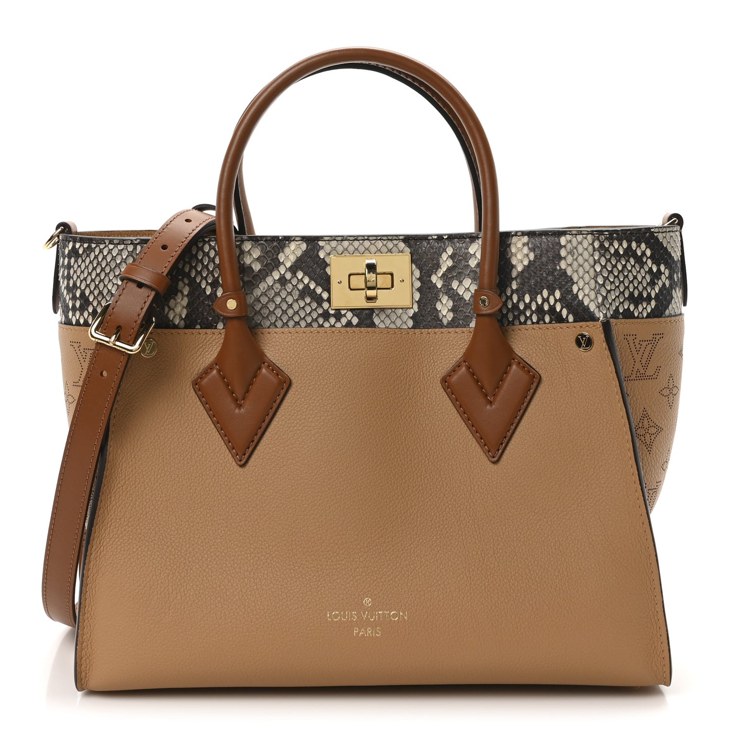 Calfskin Snakeskin Monogram On My Side MM Arizona Beige