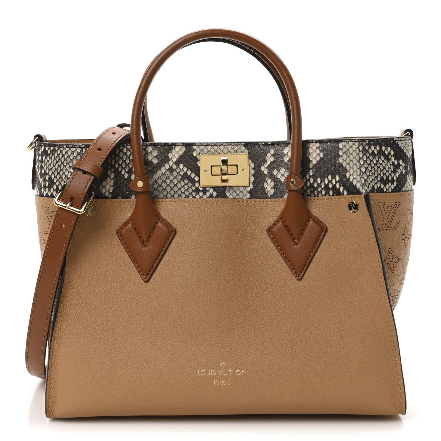 Louis Vuitton Calfskin Snakeskin Monogram On My Side MM Arizona Beige 1 of 9