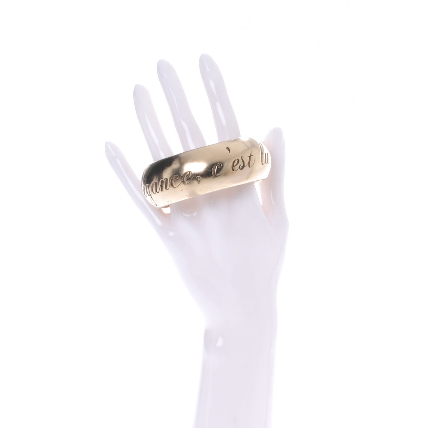 Chanel Wide Metal L'Elegance French Quote Bangle Gold 2 of 5
